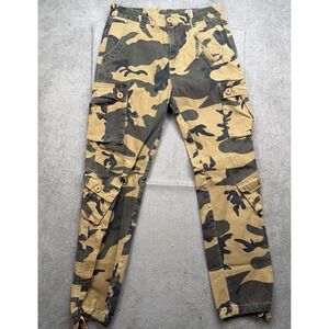 Men's Camo Cargo Pants Utility Tactical Slim Fit Zip Pocket Military Size 32